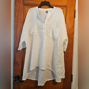 ANNE KLEIN Cotton Linen Shirts OVERSIZED 3/4 SLEEVE Tunic XL top